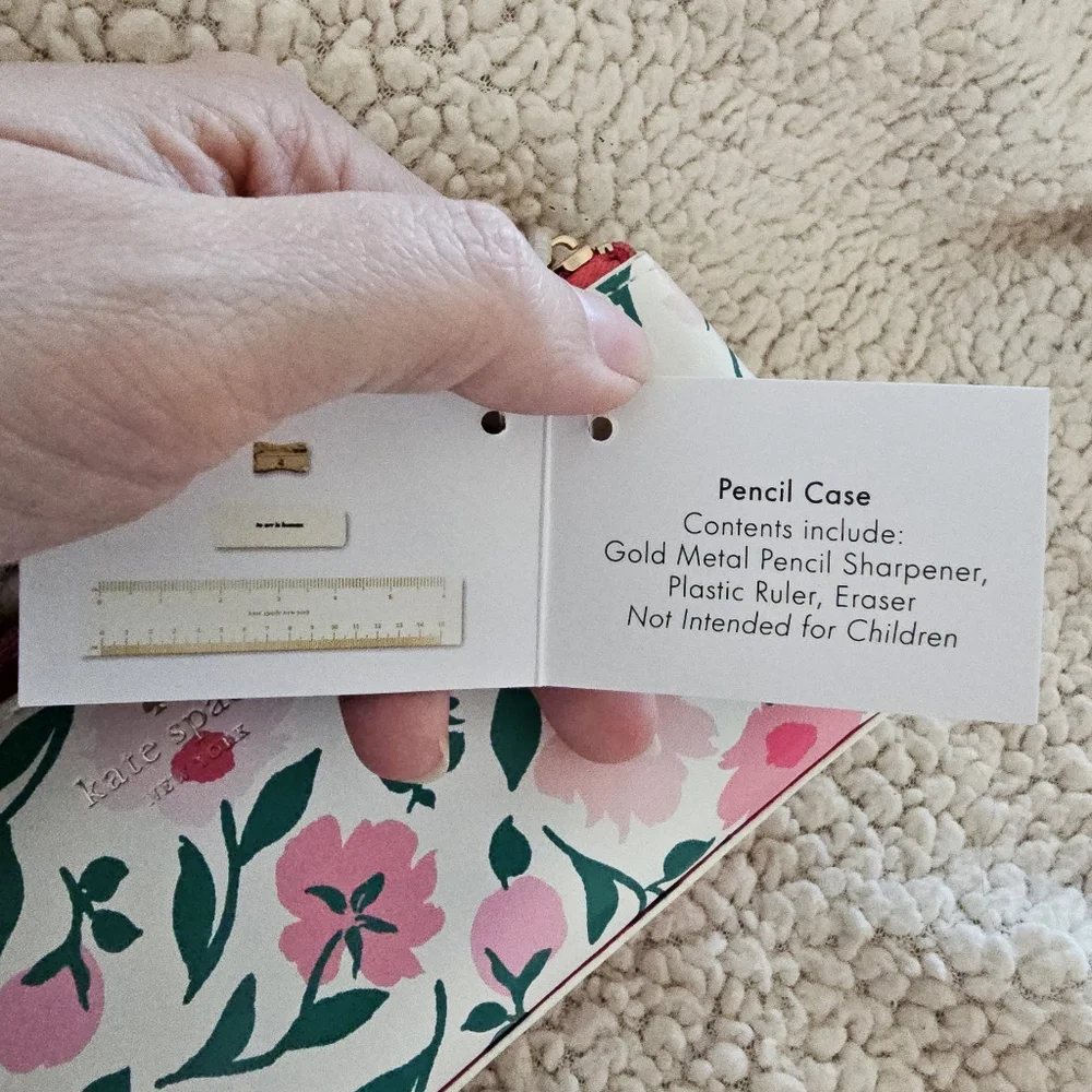 Kate Spade Pink Floral Stationary Set With Eraser Pencil Sharper And Ruler
